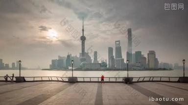 上海日落市中心湾全景 4 k 时间推移中国
